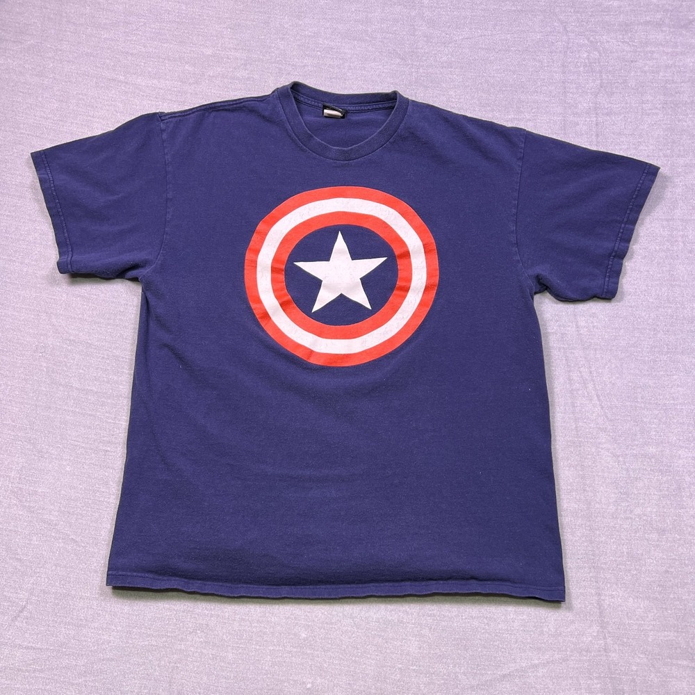 Marvel Captain America Shield Logo Regular T-Shirt Mens XL Navy Blue Cotton